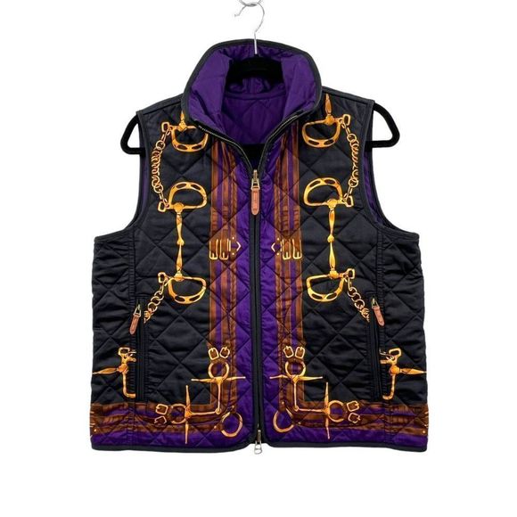 Vintage LRL Ralph Lauren Petite Equestrian Reversible Full Zip Quilted Vest PL - Picture 1 of 7
